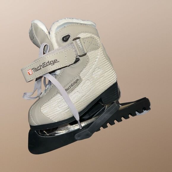 Toddler PowerTek V3.0 Tek Edge Kid Skates Beige Lace Up With Blade Covers Size 9 - Picture 10 of 10